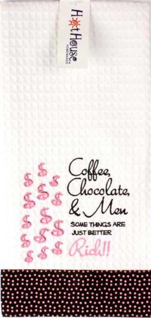 Novelty "Coffee, chocolate & men. Some things are just better rich!" tea towel Code:T/T-GF/RIch image 0